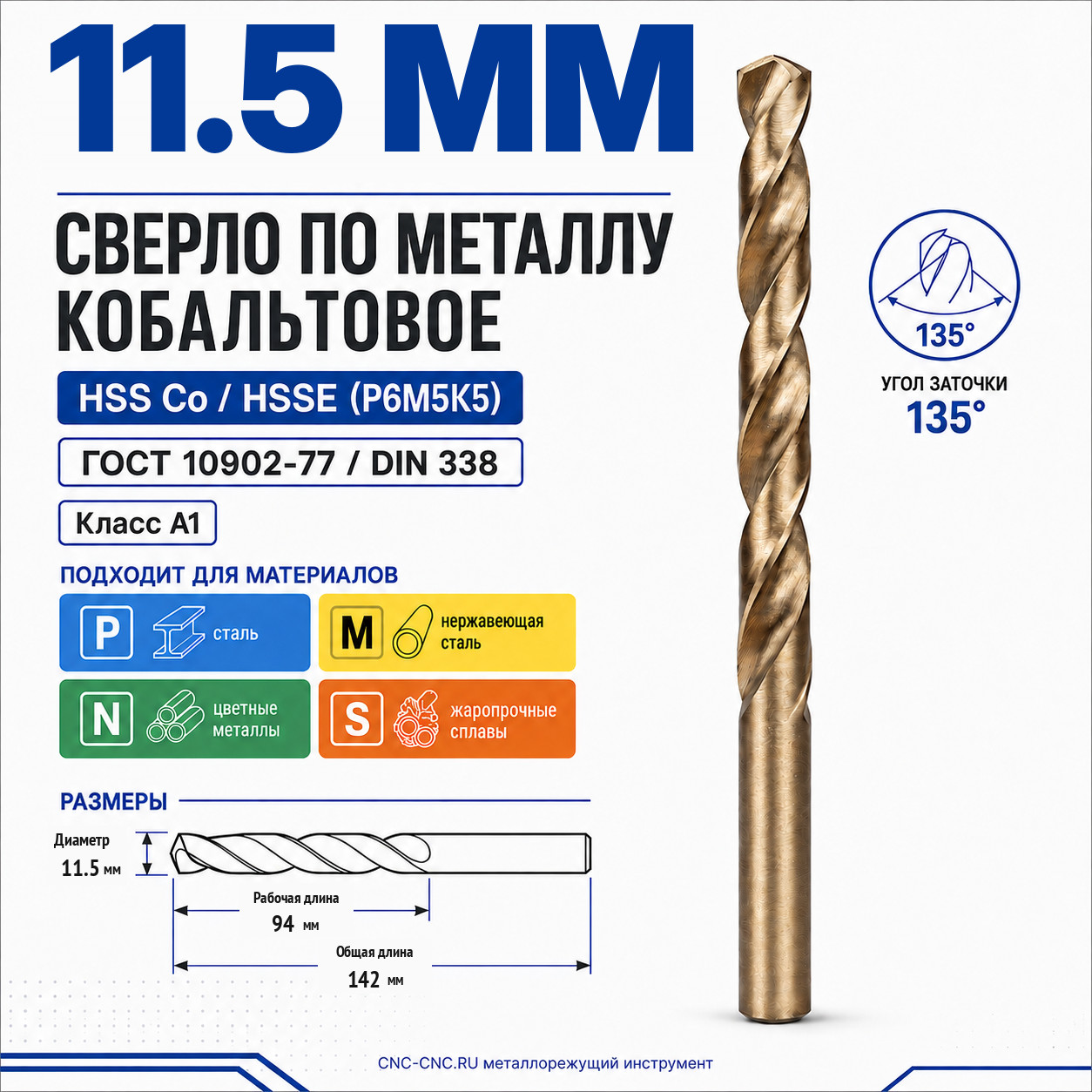 Сверло кобальтовое 11.5 мм