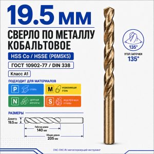 Сверло кобальтовое 19.5 мм