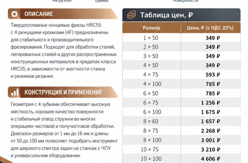 Купить вердосплавные фрезы HRC55 4F